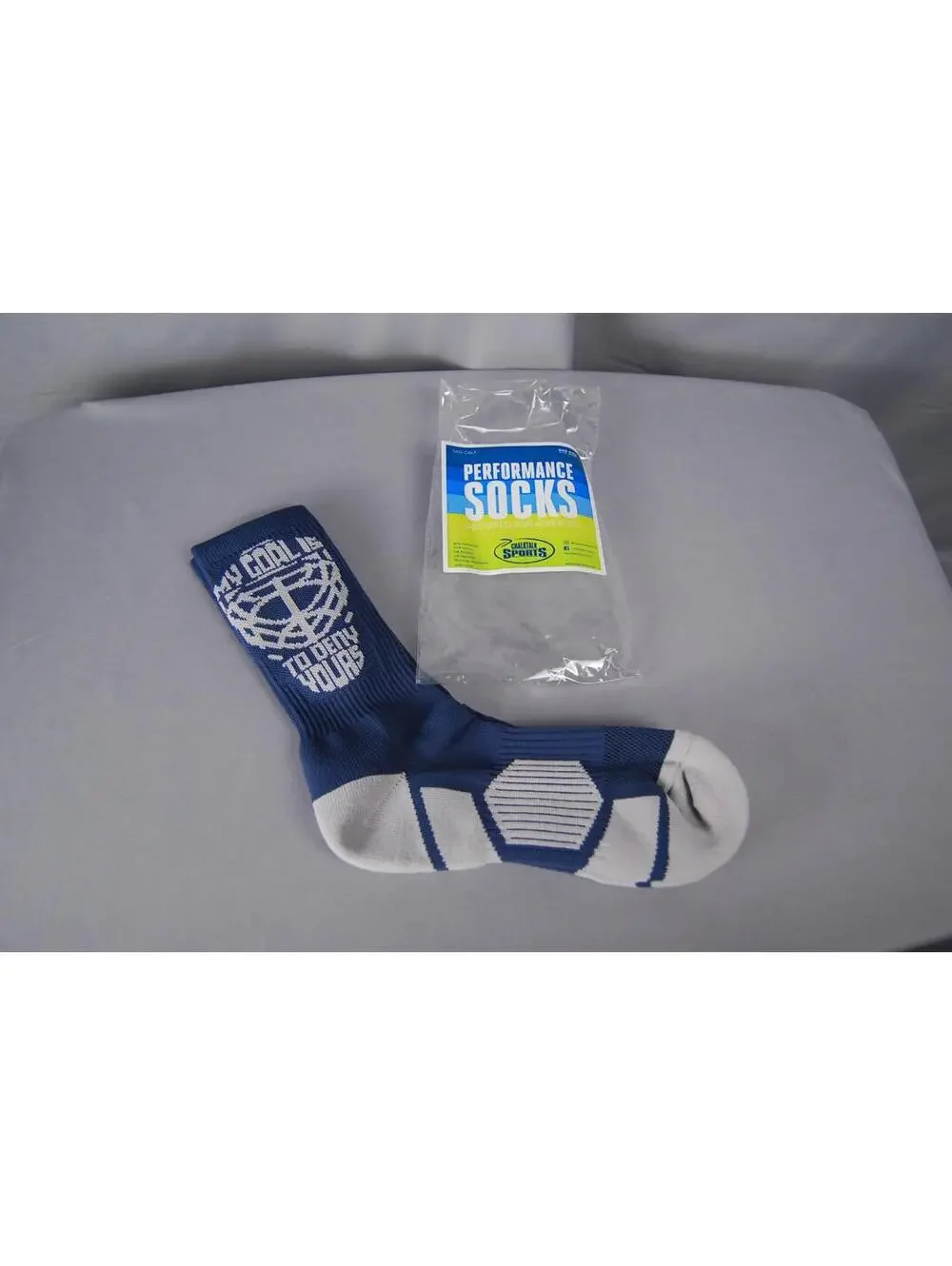 ChalkTalk Sports Hockey Goalie Mid-Calf Performance Socks Blue White NWT